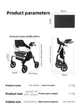 ‌440lbs Heavy-Duty Senior Mobility Rollator Walkers Foldable Sit /Push Walker /Shopping Basket&Adjustable Handles‌ Shopping Cart