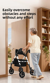 ‌440lbs Heavy-Duty Senior Mobility Rollator Walkers Foldable Sit /Push Walker /Shopping Basket&Adjustable Handles‌ Shopping Cart