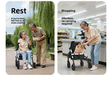 ‌440lbs Heavy-Duty Senior Mobility Rollator Walkers Foldable Sit /Push Walker /Shopping Basket&Adjustable Handles‌ Shopping Cart