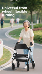 ‌440lbs Heavy-Duty Senior Mobility Rollator Walkers Foldable Sit /Push Walker /Shopping Basket&Adjustable Handles‌ Shopping Cart