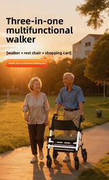 ‌440lbs Heavy-Duty Senior Mobility Rollator Walkers Foldable Sit /Push Walker /Shopping Basket&Adjustable Handles‌ Shopping Cart