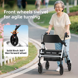 ‌440lbs Heavy-Duty Senior Mobility Rollator Walkers Foldable Sit /Push Walker /Shopping Basket&Adjustable Handles‌ Shopping Cart