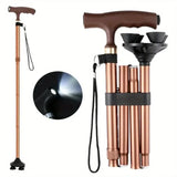 Aluminium Elbow Crutches Folding Cane with Led Light Adjustable Hiking Walking Cane Stick for Elderly with Cushion T Handle