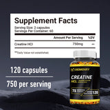 Creatine HCl - Boosts Energy Endurance and Muscle Mass ,Improved Athletic Performance - 120 Capsules
